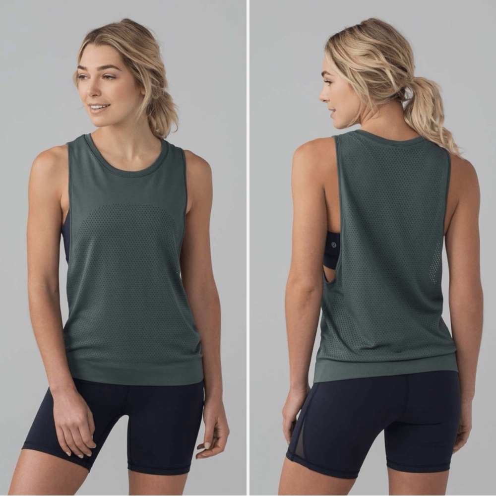 lululemon athletica Green Mesh Muscle Tank